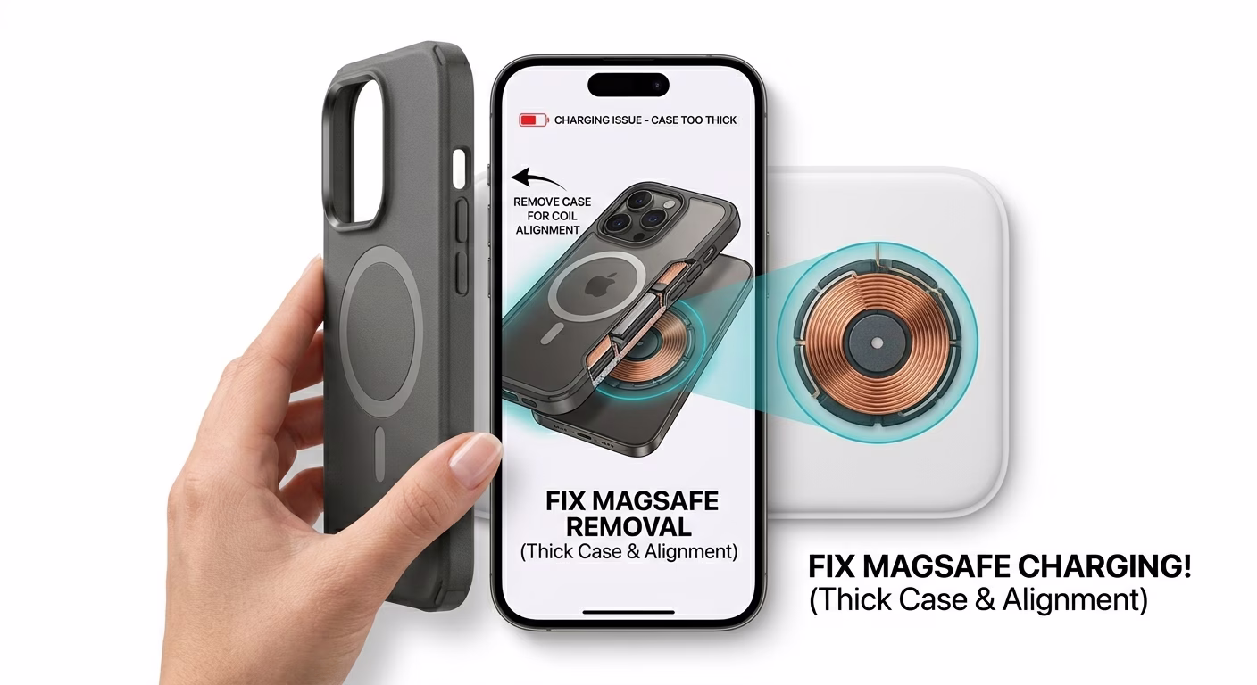 Checking case thickness for wireless charging