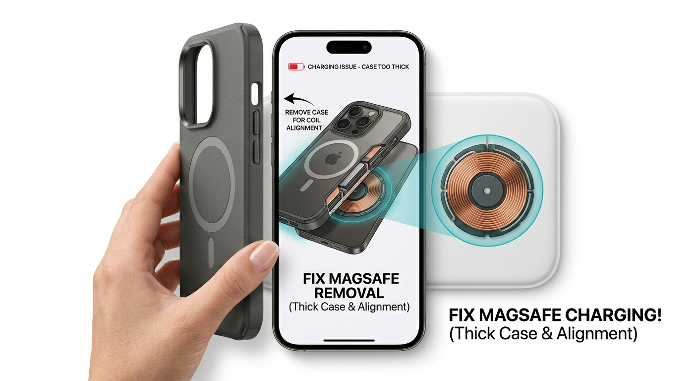 Checking case thickness for wireless charging