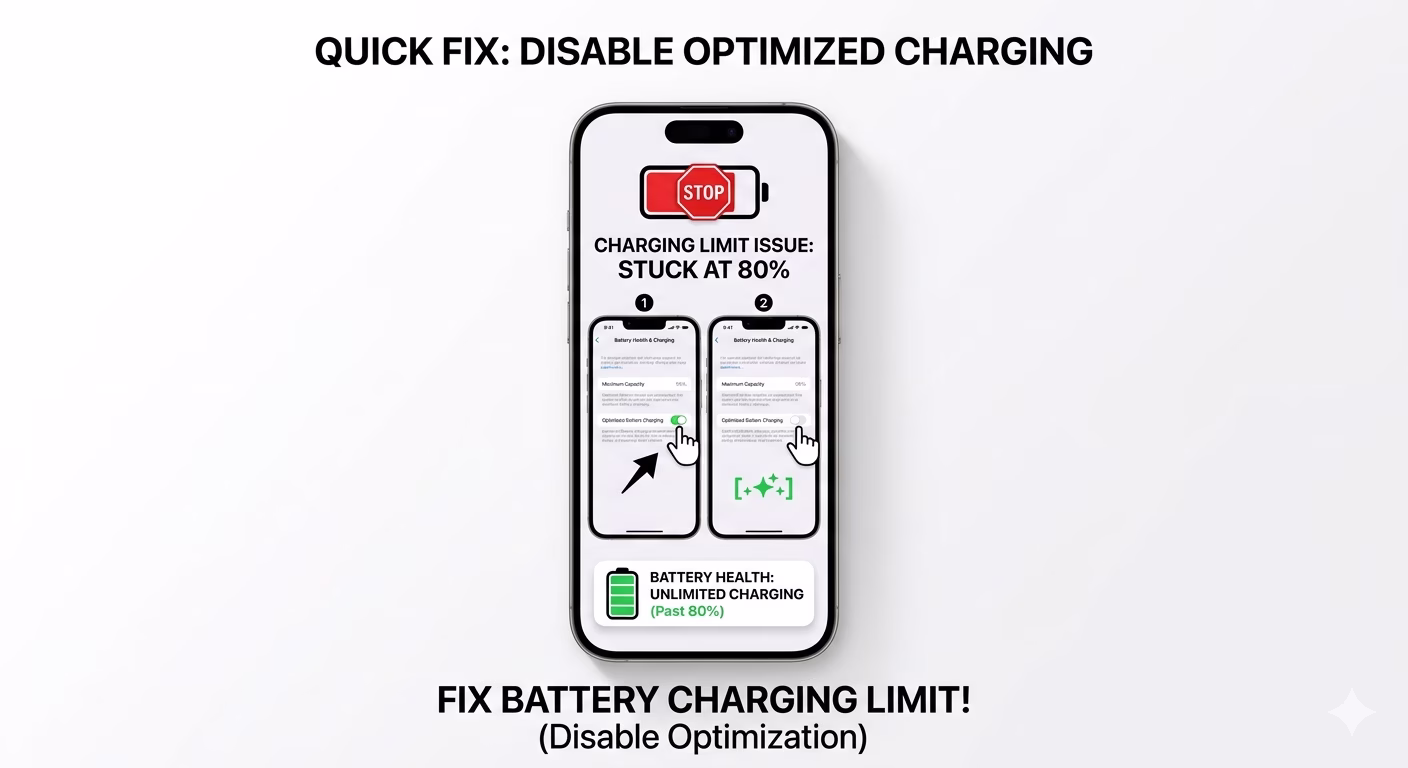 Disabling optimized charging for wireless fix