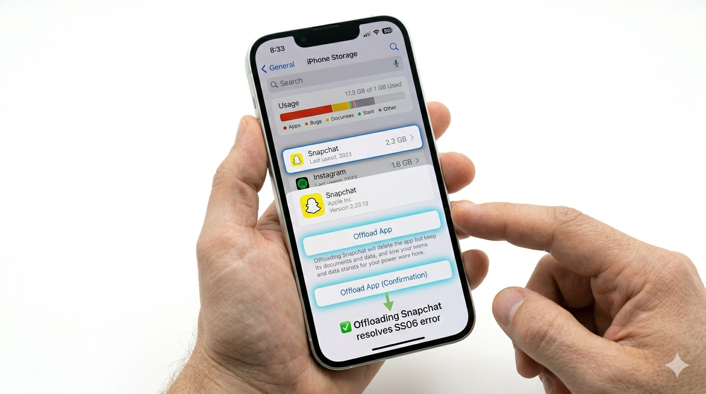 Offloading Snapchat on iPhone to fix SS06 error